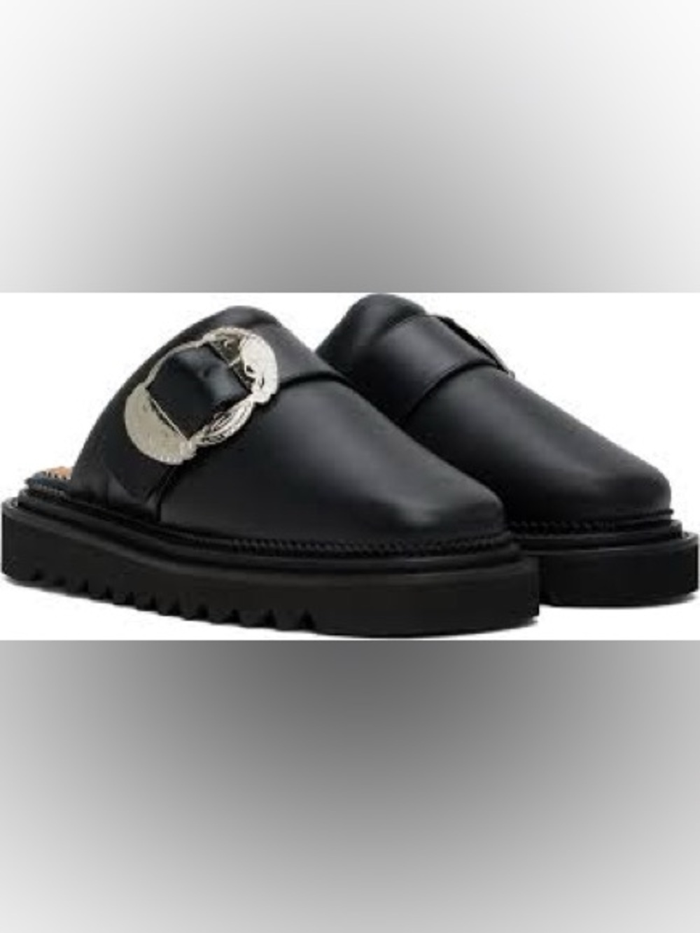 TOGA Virilis Black Leather Slip-On leather Loafers with Silver Emblem size 46